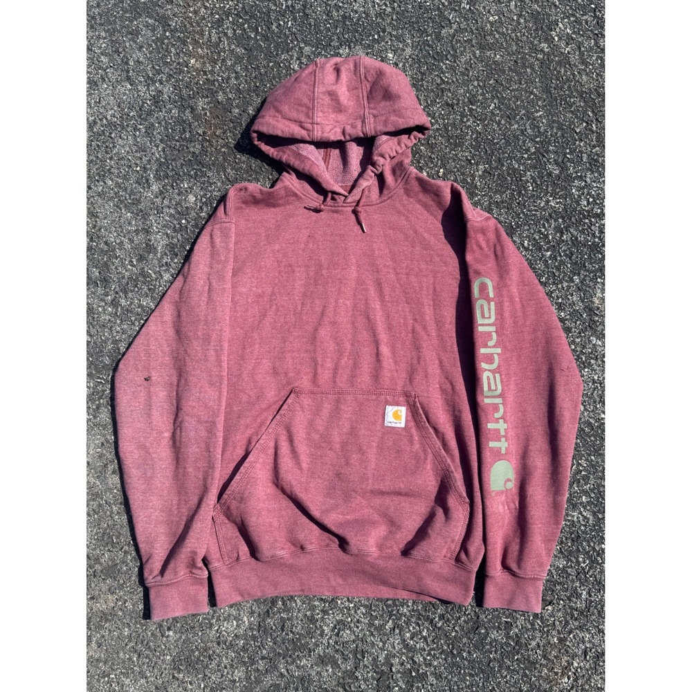 Carhartt Mens Original Fit Sleeve Logo Hoodie Maroon Burgundy Small K288